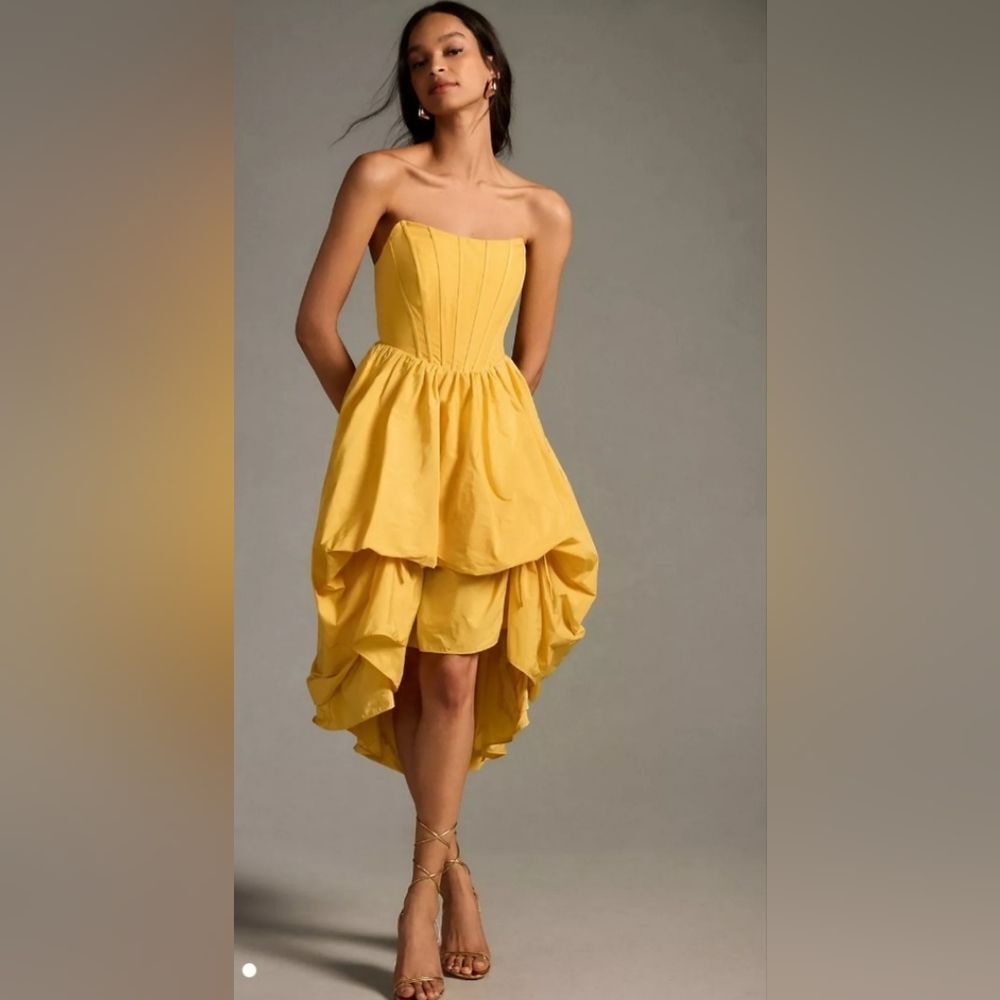 NWT Modern Anthropologie Yellow Corset Hi Low Bubble Skirt Dress Size XS